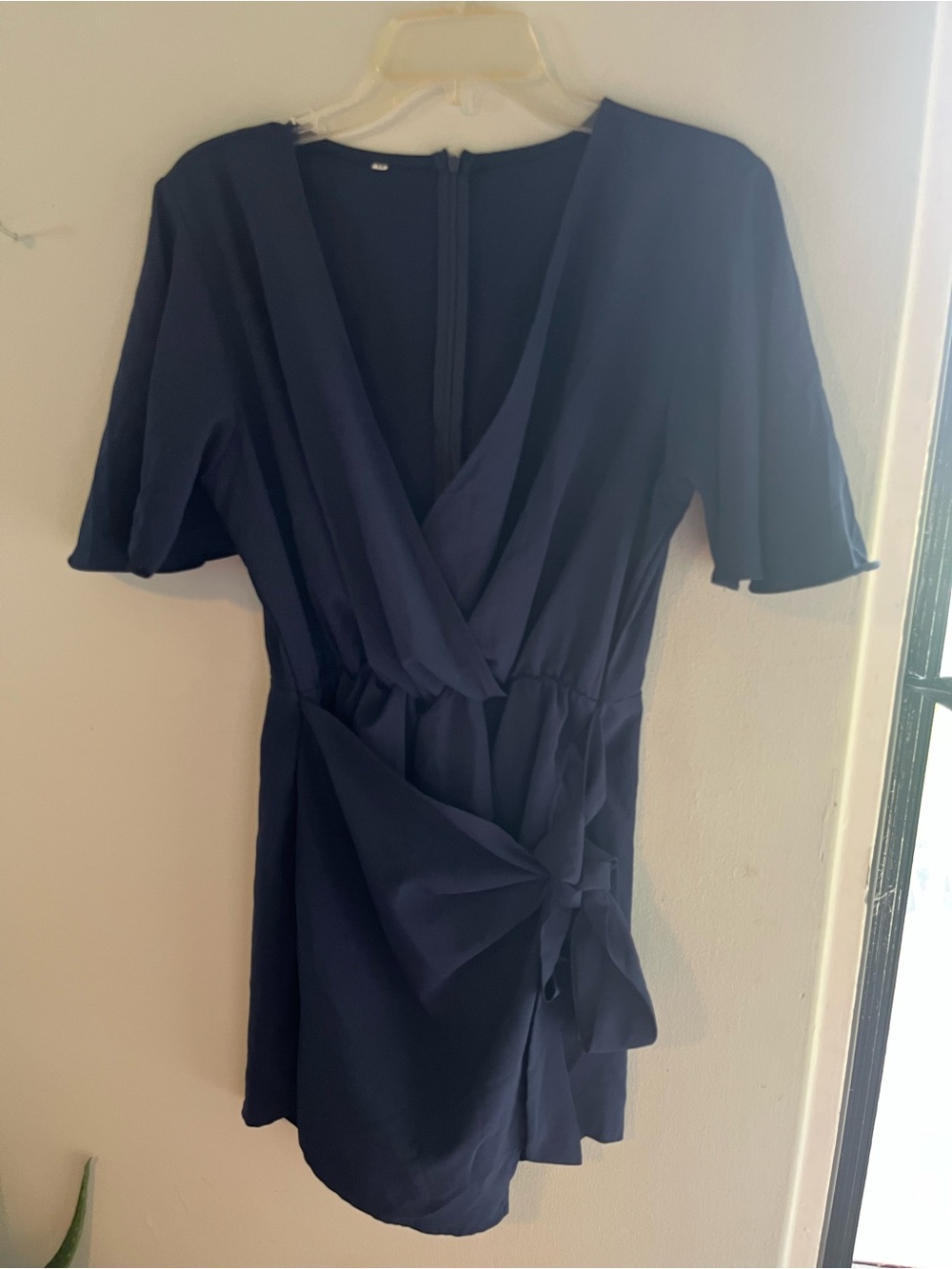 Women's Navy Wrap Romper with Tie Detail